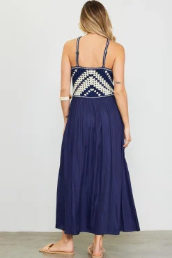 SKIES ARE BLUE Mixed Media Halter Neck Midi Dress* Midi Dresses