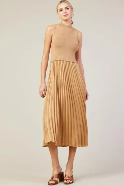 SKIES ARE BLUE Mixed Media Pleated Midi Dress* Midi Dresses