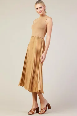 SKIES ARE BLUE Mixed Media Pleated Midi Dress* Midi Dresses