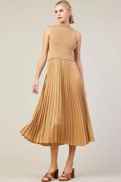 SKIES ARE BLUE Mixed Media Pleated Midi Dress* Midi Dresses