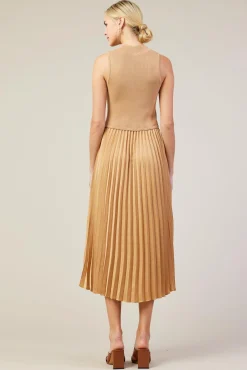 SKIES ARE BLUE Mixed Media Pleated Midi Dress* Midi Dresses