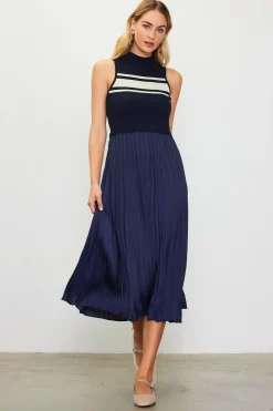 SKIES ARE BLUE Mixed Media Pleated Midi Dress* Midi Dresses