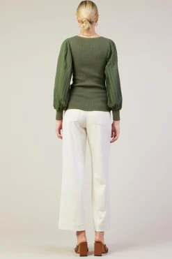 SKIES ARE BLUE Mixed Media Pleated Sleeve Top* Long Sleeve Tops