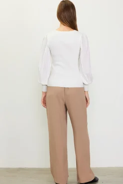 SKIES ARE BLUE Mixed Media Pleated Sleeve Top* Long Sleeve Tops