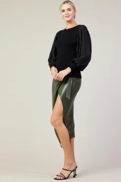 SKIES ARE BLUE Mixed Media Pleated Sleeve Top* Long Sleeve Tops