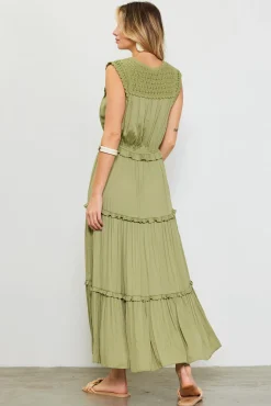 SKIES ARE BLUE Mixed Media Ruffled Tiered Midi Dress* Midi Dresses