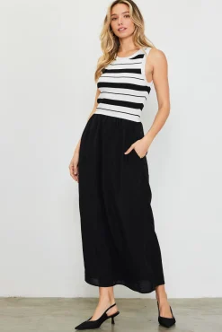 SKIES ARE BLUE Mixed Media Striped Sleeveless Midi Dress* Midi Dresses