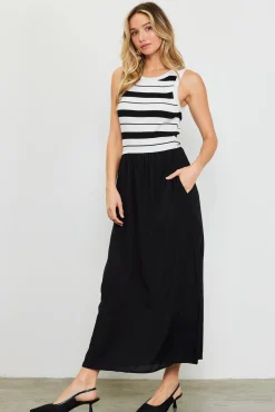 SKIES ARE BLUE Mixed Media Striped Sleeveless Midi Dress* Midi Dresses