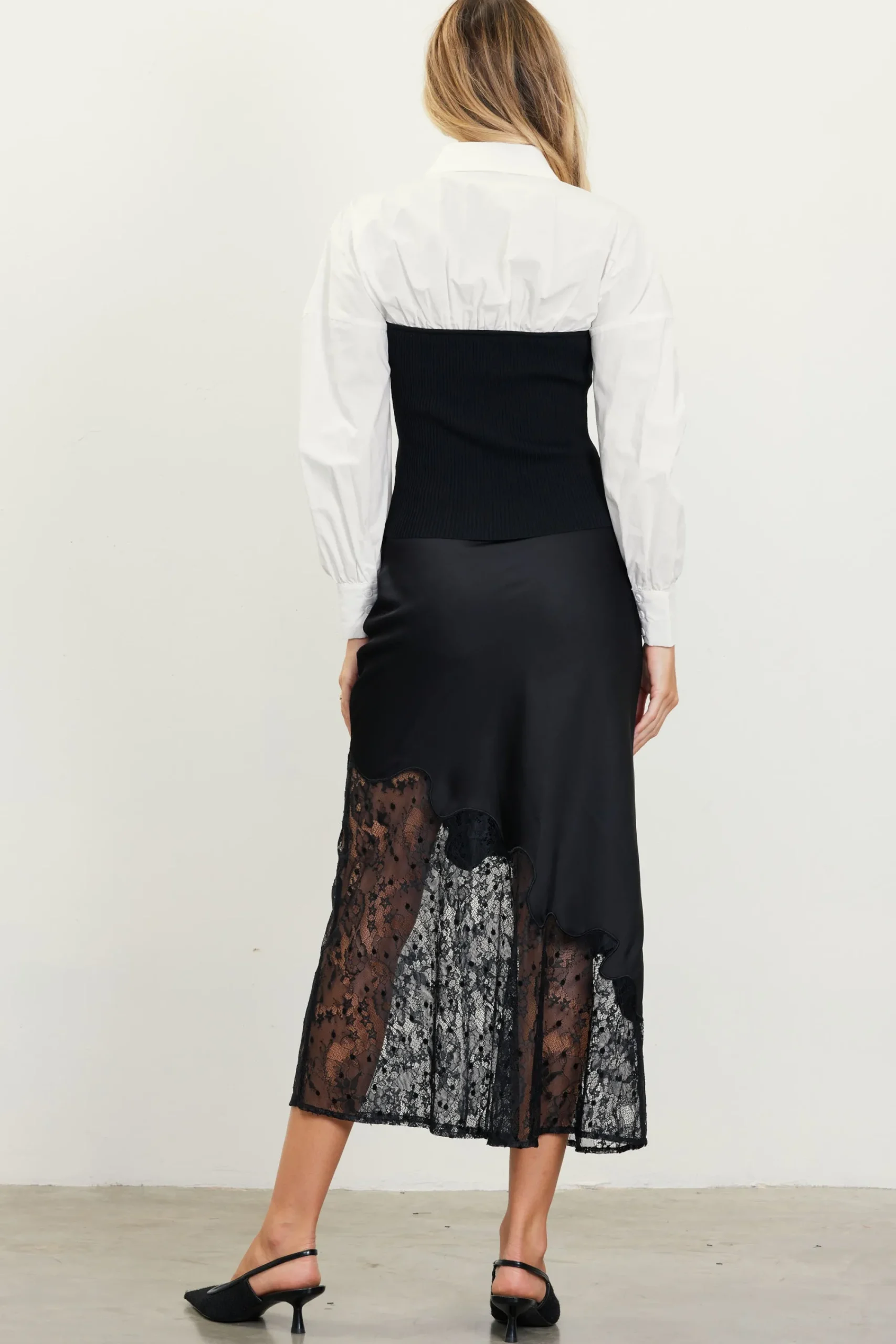 SKIES ARE BLUE Mixed Media Twofer Blouse* Long Sleeve Tops