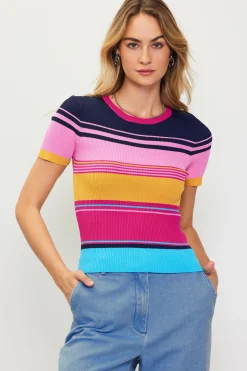 SKIES ARE BLUE Multicolor Stripe Knit Top* Short Sleeve Tops|Sweaters