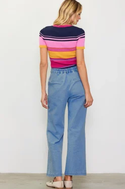 SKIES ARE BLUE Multicolor Stripe Knit Top* Short Sleeve Tops|Sweaters