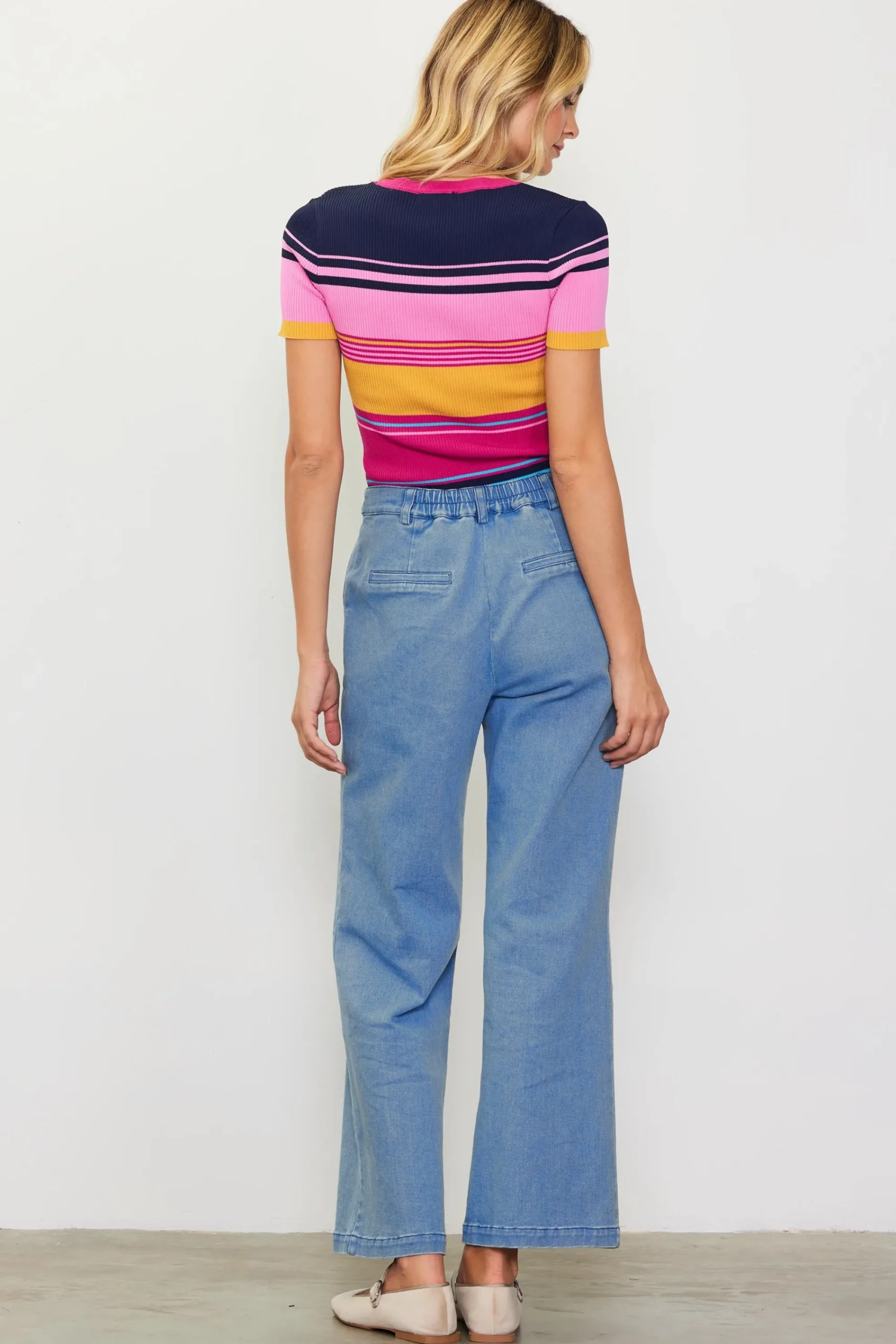 SKIES ARE BLUE Multicolor Stripe Knit Top* Short Sleeve Tops|Sweaters