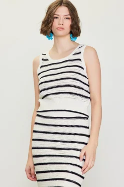 SKIES ARE BLUE Nautical Stripe Crochet Tank Top* Sleeveless Tops