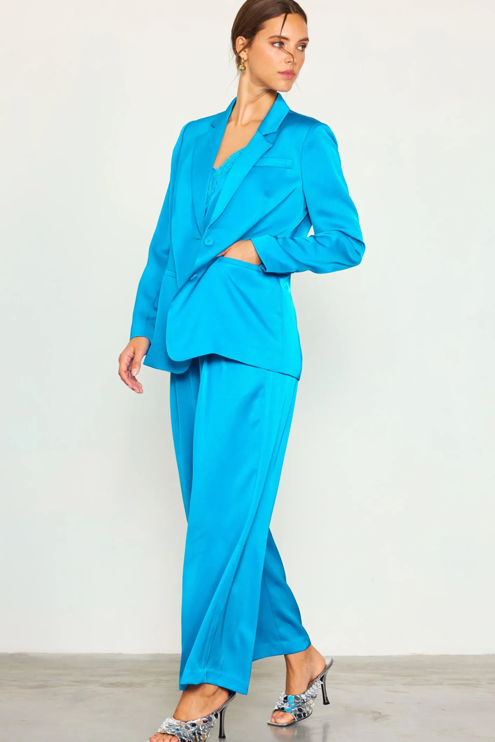 SKIES ARE BLUE Neon Satin Welt Pocket Blazer* Blazers