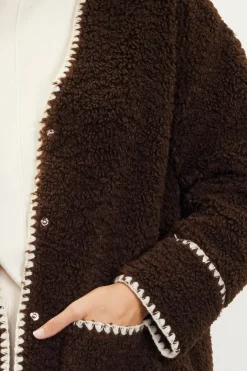 SKIES ARE BLUE Noelle Contrast Stitch Detail Sherpa Coat* Outerwear