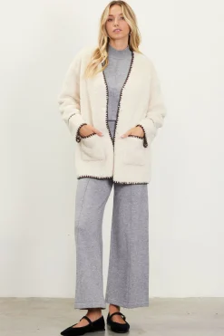 SKIES ARE BLUE Noelle Contrast Stitch Detail Sherpa Coat* Outerwear