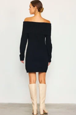 SKIES ARE BLUE Off Shoulder Mini Sweater Dress* Mini Dresses|Sweaters