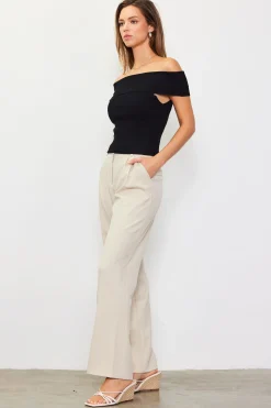 SKIES ARE BLUE Off Shoulder Ribbed Knit Top* Short Sleeve Tops