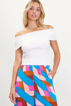 SKIES ARE BLUE Off Shoulder Ribbed Knit Top* Short Sleeve Tops