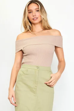 SKIES ARE BLUE Off Shoulder Ribbed Knit Top* Short Sleeve Tops