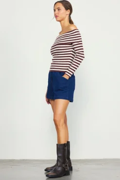 SKIES ARE BLUE Off Shoulder Stripped Knit Top* Long Sleeve Tops