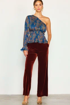 SKIES ARE BLUE One Shoulder Pleated Top* Long Sleeve Tops