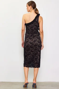 SKIES ARE BLUE One Shoulder Ruffle Trim Lace Top* Sleeveless Tops