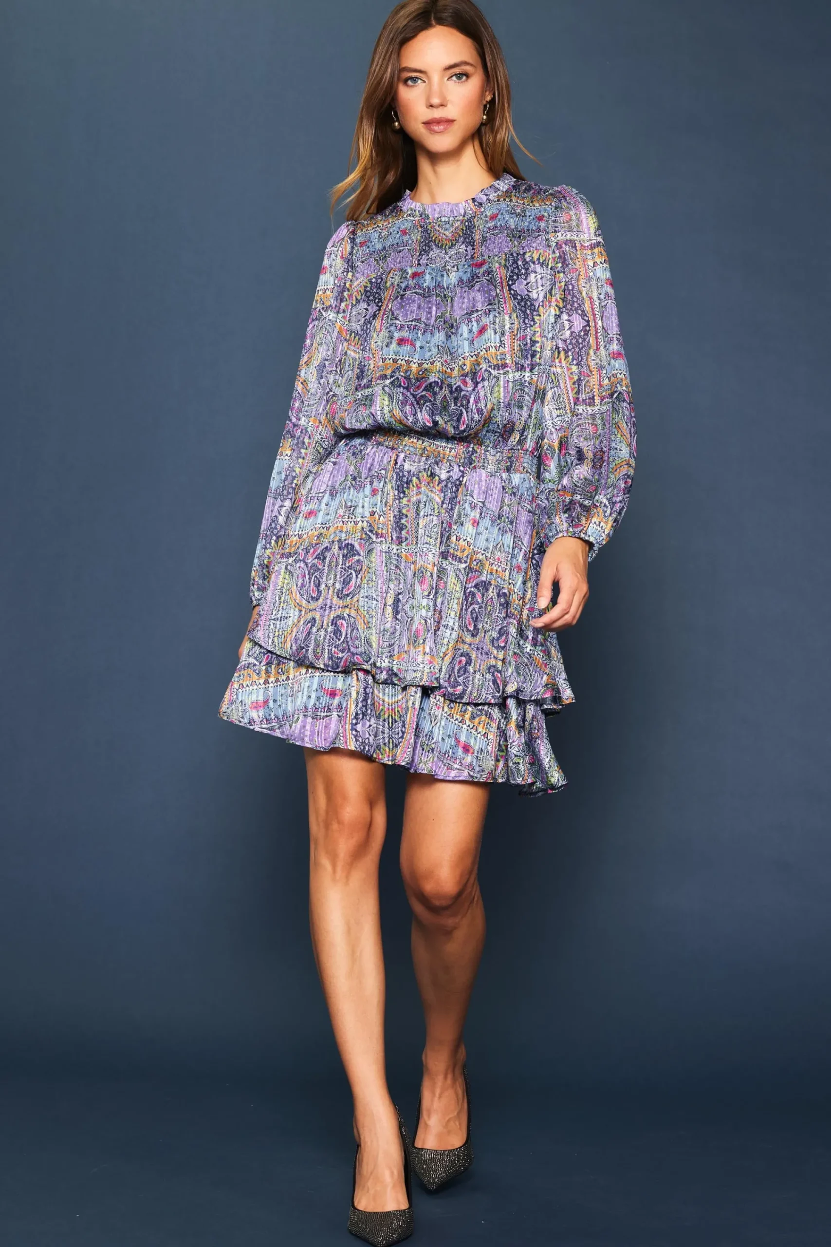 SKIES ARE BLUE Paisley Motif Smocked Mini Dress* Mini Dresses