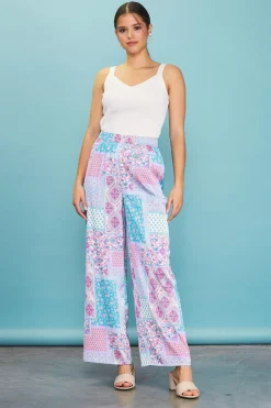 SKIES ARE BLUE Patch Print Wide-Leg Pants* Pants