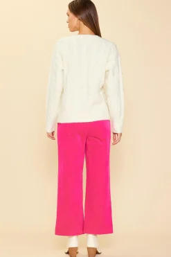 SKIES ARE BLUE Pearl Detail Cable Knit Sweater* Long Sleeve Tops|Sweaters