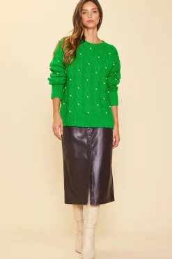 SKIES ARE BLUE Pearl Detail Cable Knit Sweater* Sweaters