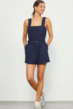 SKIES ARE BLUE Pinstripe Buttondown Romper* Jumpsuits