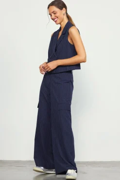 SKIES ARE BLUE Pinstriped Cargo Wide Leg Pants* Pants