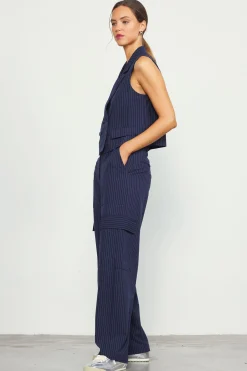 SKIES ARE BLUE Pinstriped Double Breasted Vest* Sleeveless Tops