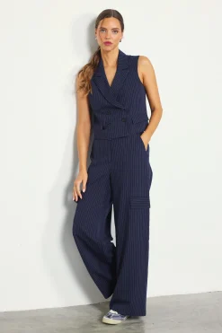 SKIES ARE BLUE Pinstriped Double Breasted Vest* Sleeveless Tops