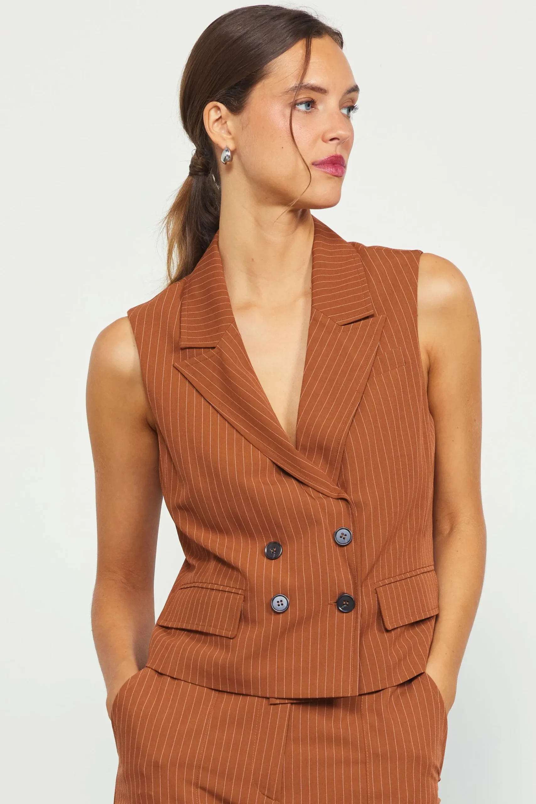 SKIES ARE BLUE Pinstriped Double Breasted Vest* Sleeveless Tops