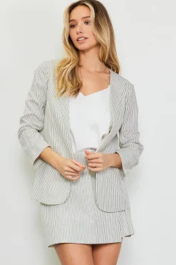SKIES ARE BLUE Pinstriped Shirred Sleeve Blazer* Blazers