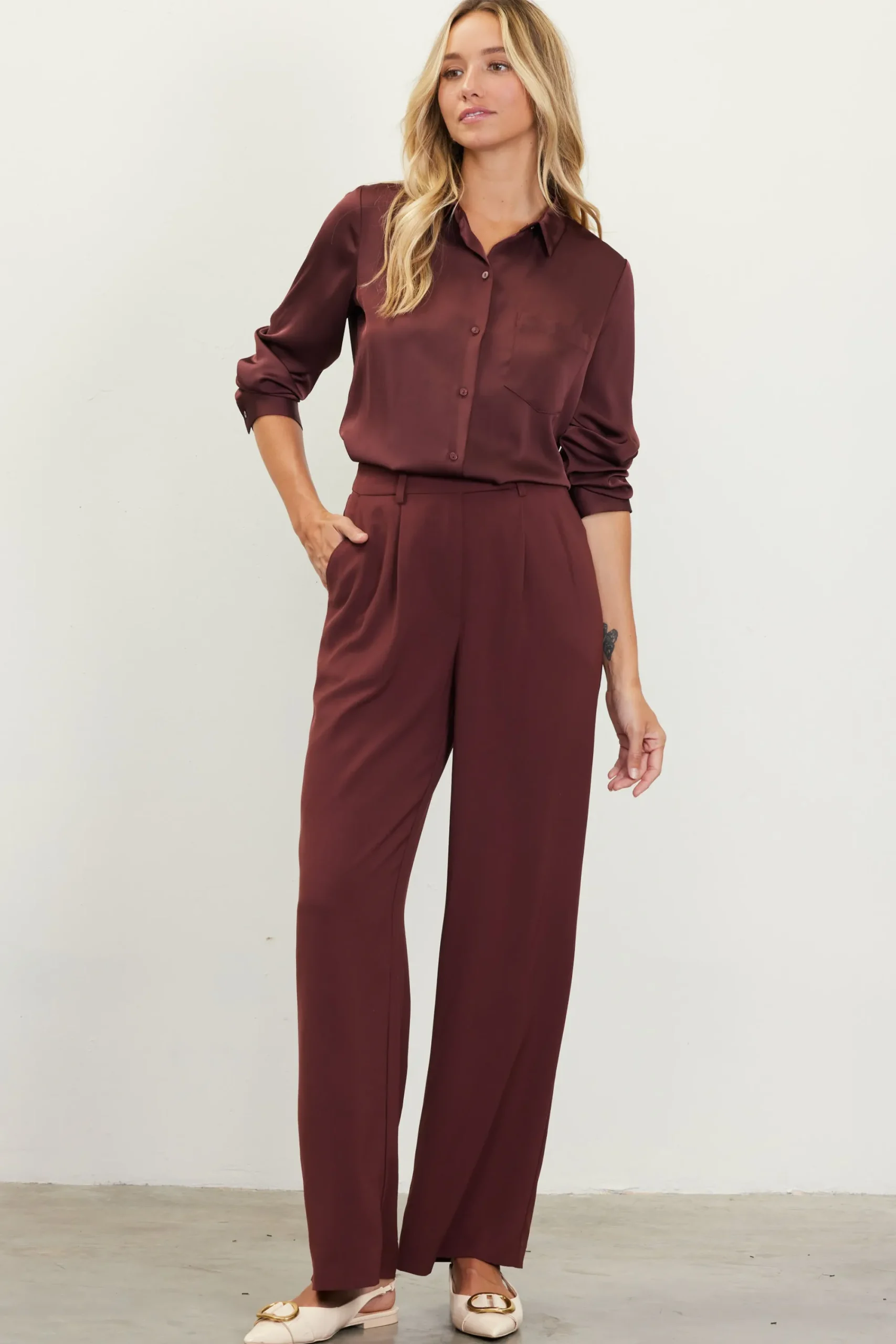 SKIES ARE BLUE Pintuck Wide Leg Trousers* Pants
