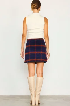SKIES ARE BLUE Plaid Front Slit Mini Skirt* Skirts