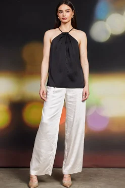 SKIES ARE BLUE Pleated Detailing Halter Top* Sleeveless Tops