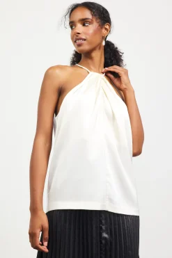 SKIES ARE BLUE Pleated Detailing Halter Top* Sleeveless Tops