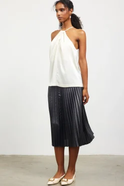 SKIES ARE BLUE Pleated Detailing Halter Top* Sleeveless Tops