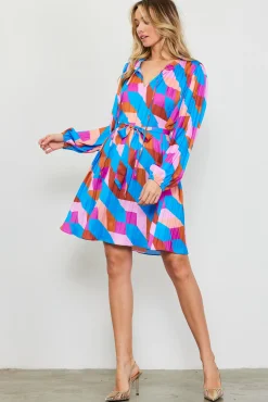 SKIES ARE BLUE Pleated Geometric Print Mini Dress* Mini Dresses