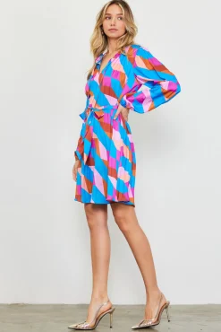 SKIES ARE BLUE Pleated Geometric Print Mini Dress* Mini Dresses
