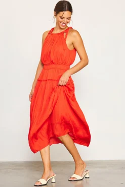 SKIES ARE BLUE Pleated Halter Midi Dress* Midi Dresses