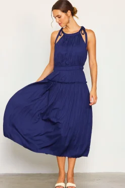 SKIES ARE BLUE Pleated Halter Midi Dress* Midi Dresses