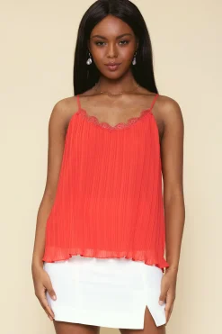 SKIES ARE BLUE Pleated Lace Detail Cami Top* Sleeveless Tops
