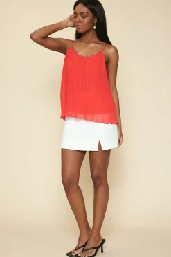 SKIES ARE BLUE Pleated Lace Detail Cami Top* Sleeveless Tops