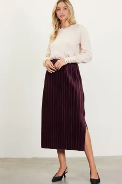 SKIES ARE BLUE Pleated Velvet Midi Skirt* Skirts