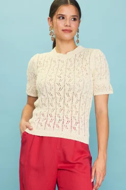 SKIES ARE BLUE Pointelle Short Sleeve Sweater* Short Sleeve Tops|Sweaters